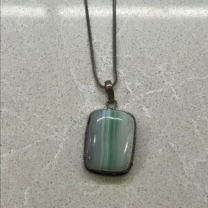 Elegant Silver and Green Pendant Necklace